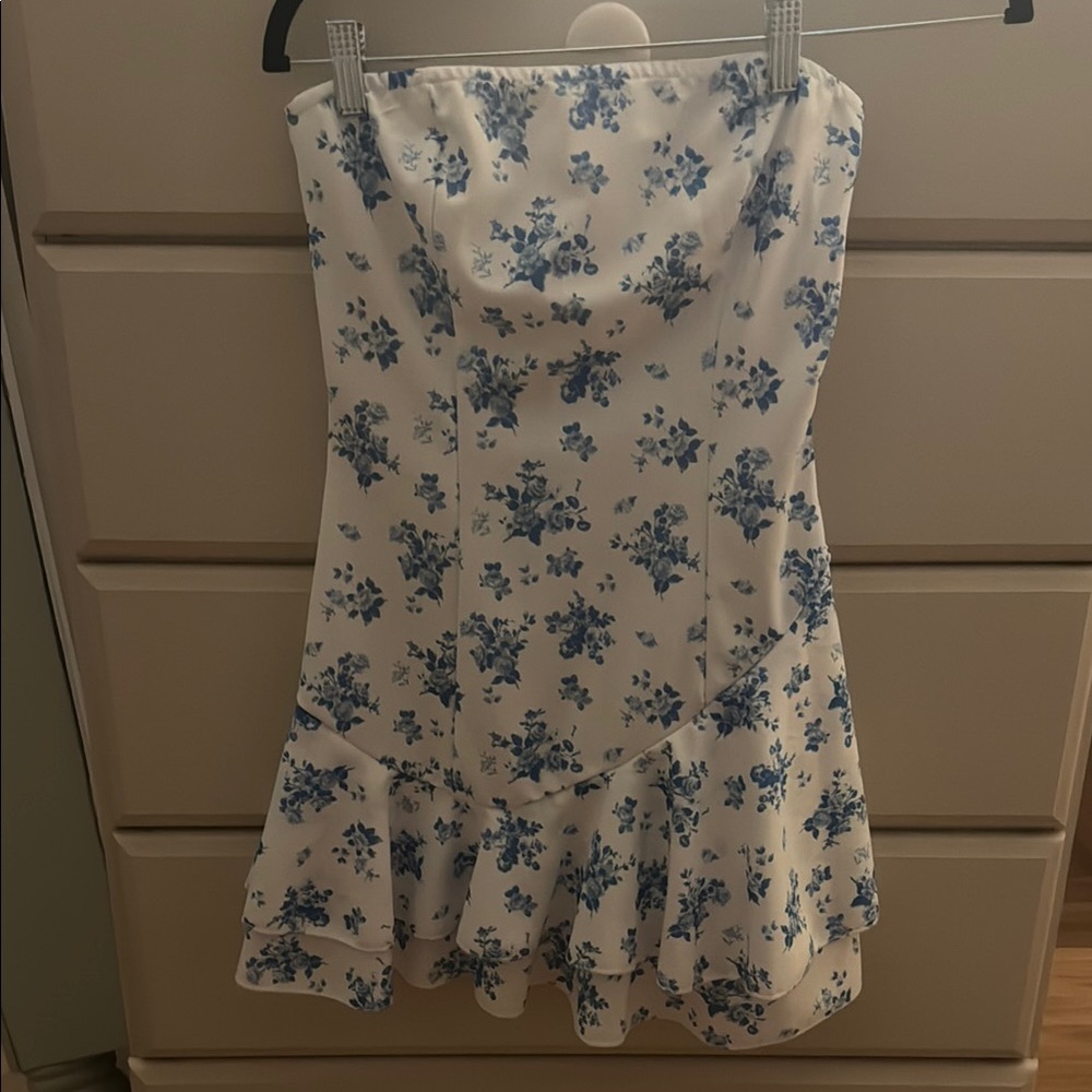 Strapless Blue Floral Dress